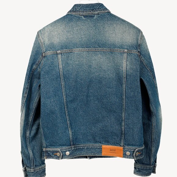 AMI "Used Blue" Weathered Patch-Pocket Denim Jacket - Picture 2 of 11